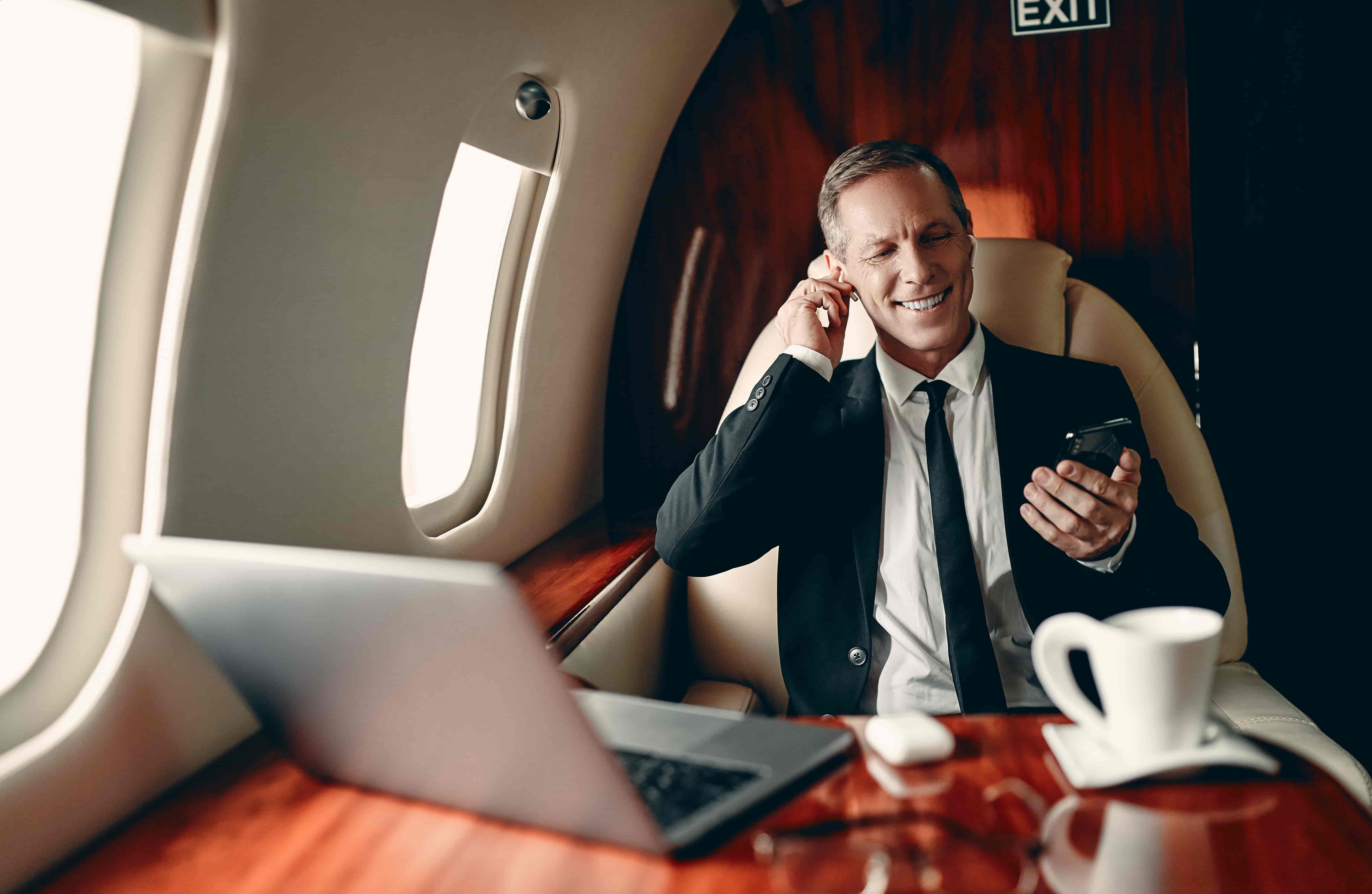 Businessman in private jet
