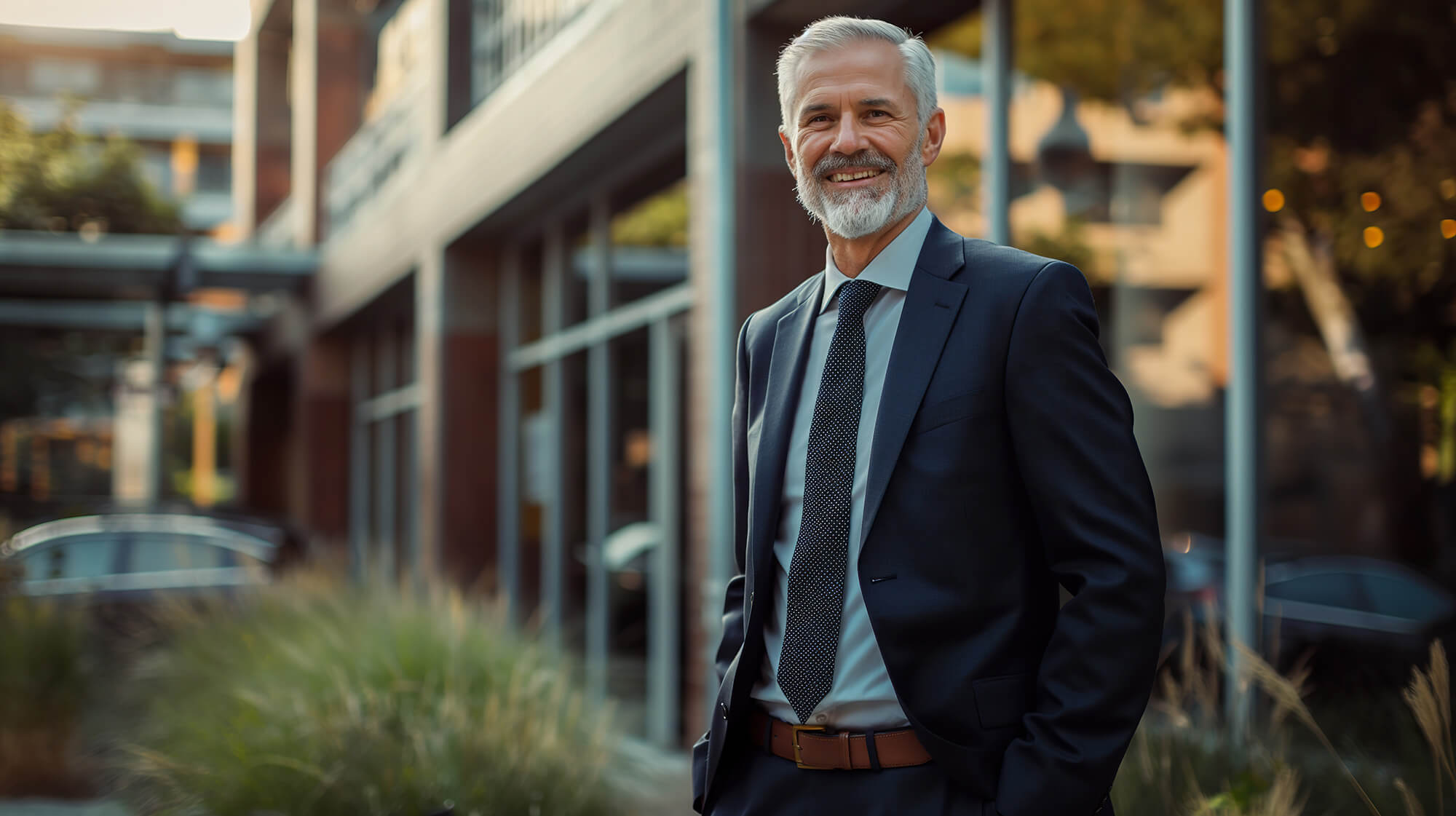 Smiling old man on suit